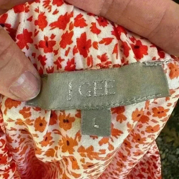 J.Gee skirt. orange and blue. Floral. faux wrap around. size Large. Midi. Flowy - Picture 3 of 6